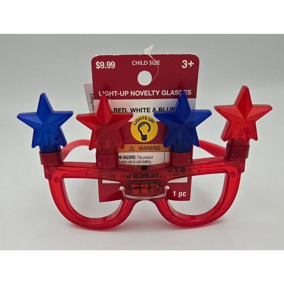 Childs Size Light Up Novelty Glasses USA Patriotic Red and Blue 4th of July NEW - Picture 1 of 8